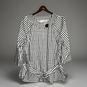 Covington Geometric Print Jacket Black White Snap Belt Wrap Waist Women XL Chic